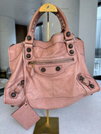 Balenciaga — Classic Work Bag Dusty Rose / Antique Rose · Aged Brass Giant Studs · Serial 173080 5741