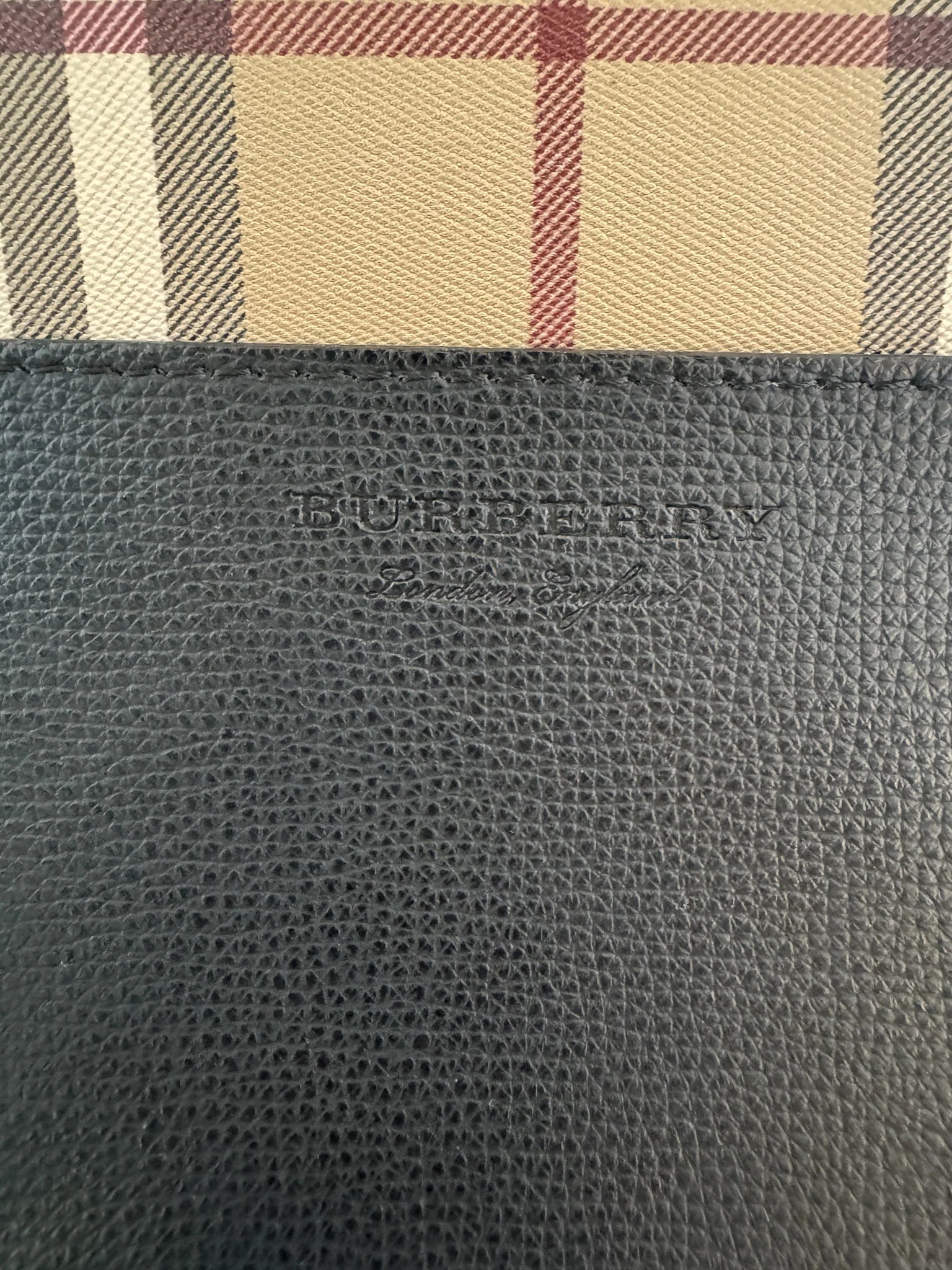 Burberry — Large Shopper Tote Black · Calf Split Leather · Nova Check Lining · Made in Italy