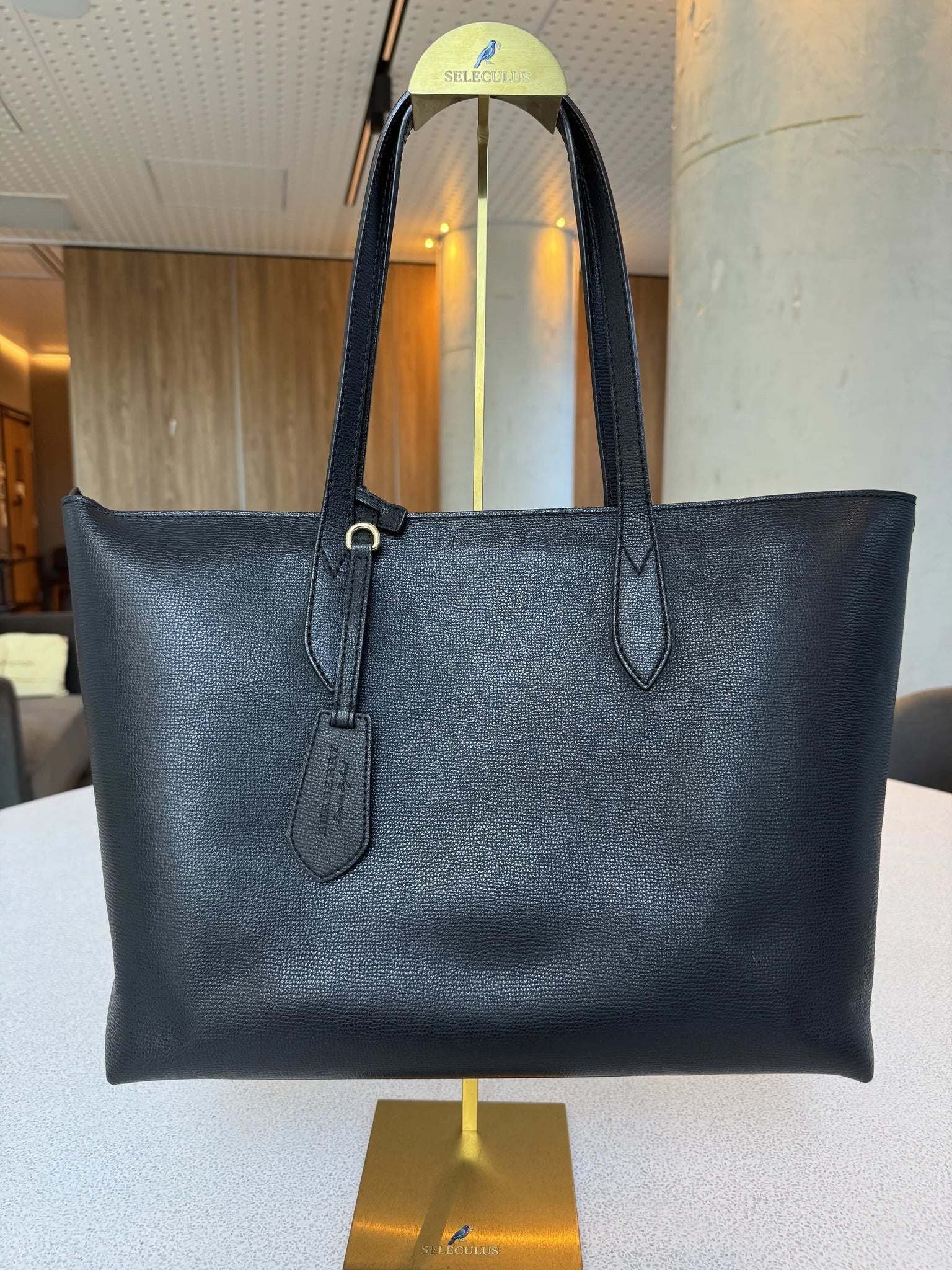 Burberry — Large Shopper Tote Black · Calf Split Leather · Nova Check Lining · Made in Italy
