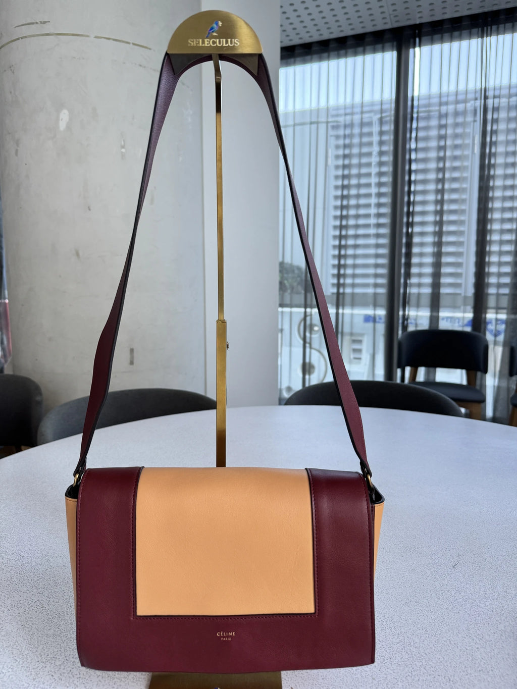 Céline — Classic Box Bag Bicolor Bordeaux & Nude · Gold-Tone Push-Lock Clasp · Phoebe Philo Era · Made in Italy
