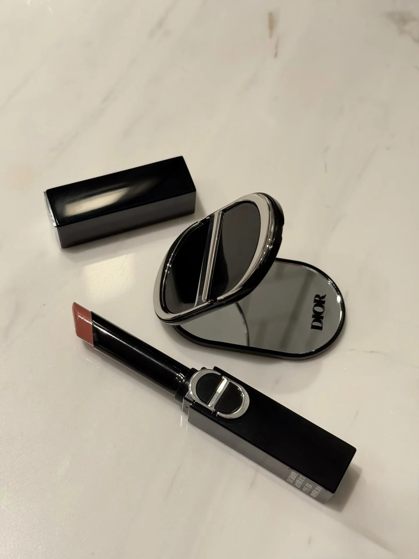 Dior — Double Mirror Black Lacquer · Silver CD Hardware · Brand New with Box