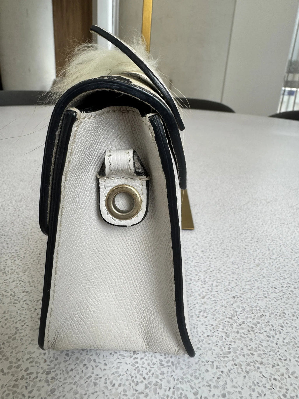 Furla — Metropolis Mini Crossbody Ivory & Black · Tiger-Print Embossed Leather · Made in Italy