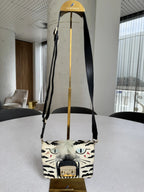 Furla — Metropolis Mini Crossbody Ivory & Black · Tiger-Print Embossed Leather · Made in Italy