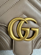 Gucci — GG Marmont Small Top Handle Bag Porcelain / Dusty Nude · Matelassé Chevron Leather · Antique Gold Hardware