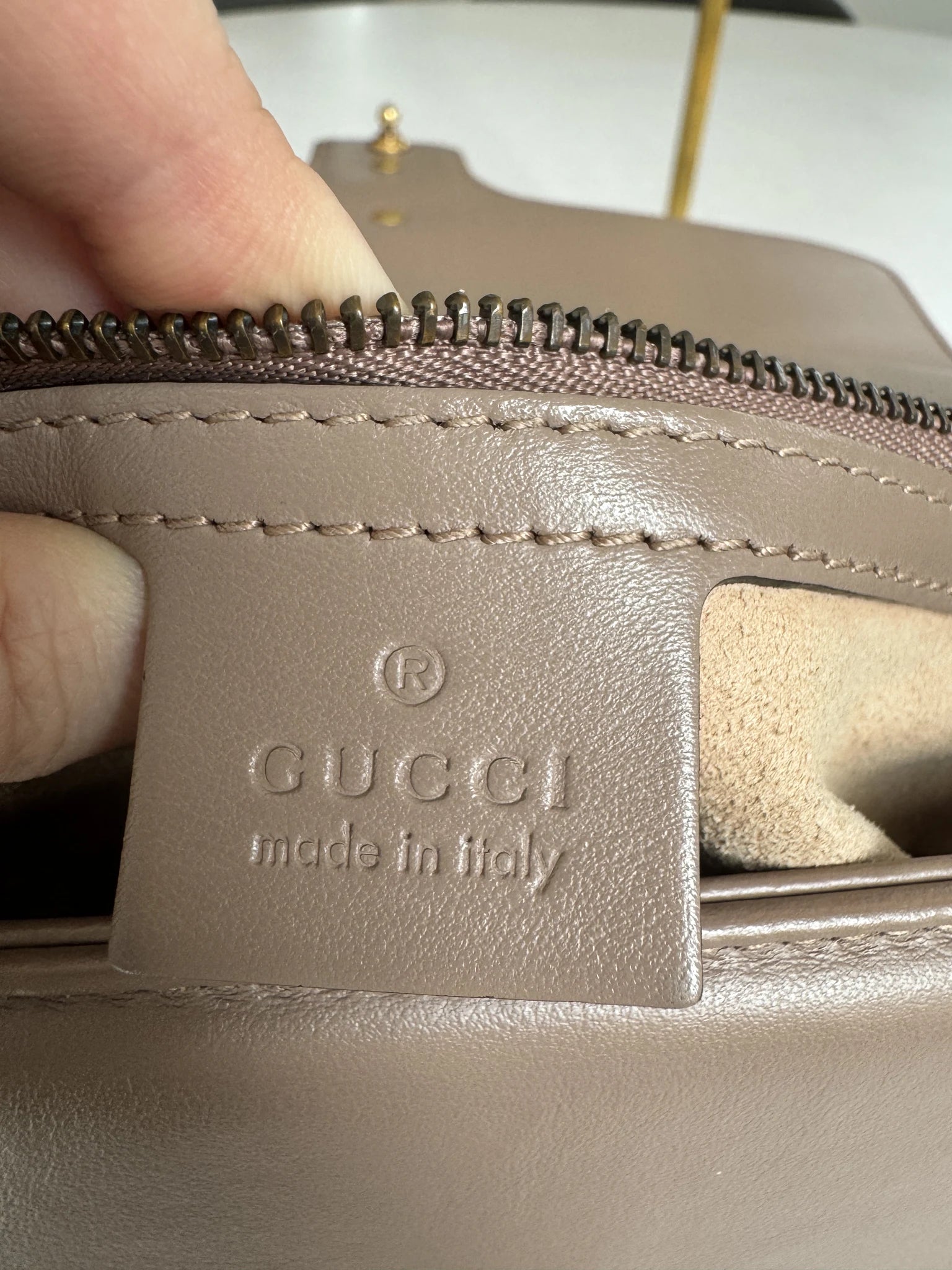 Gucci — GG Marmont Small Top Handle Bag Porcelain / Dusty Nude · Matelassé Chevron Leather · Antique Gold Hardware