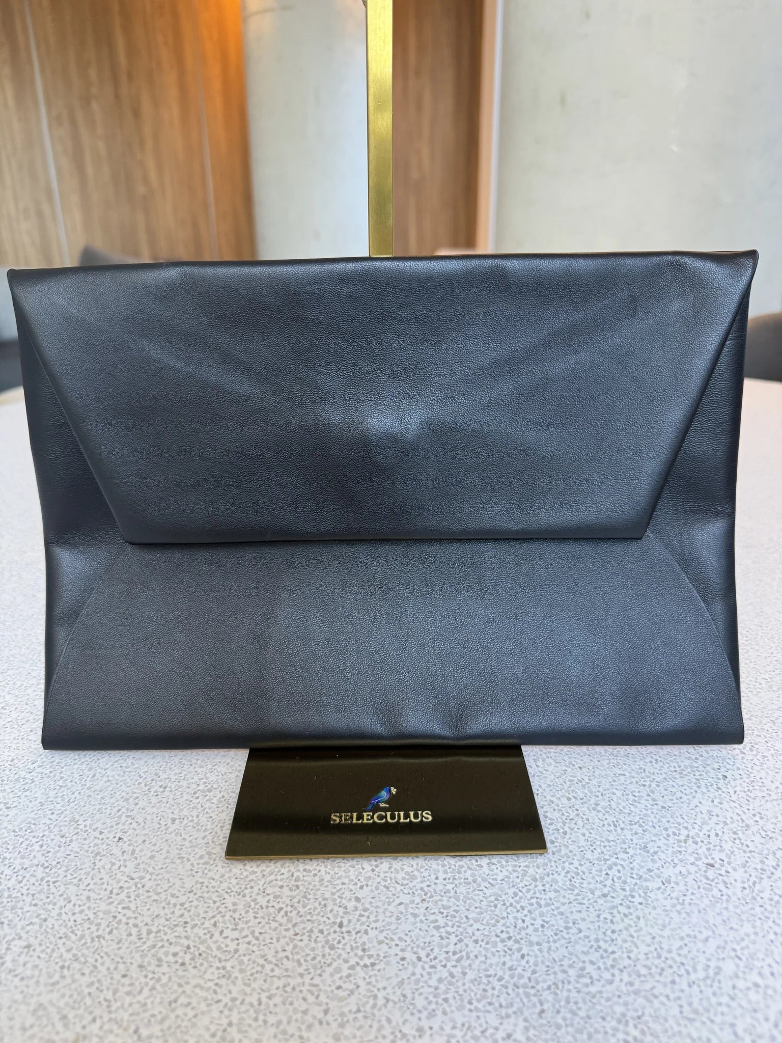 Loewe — Origami Clutch Black · Lambskin · Royal Blue Leather Interior · Made in Spain