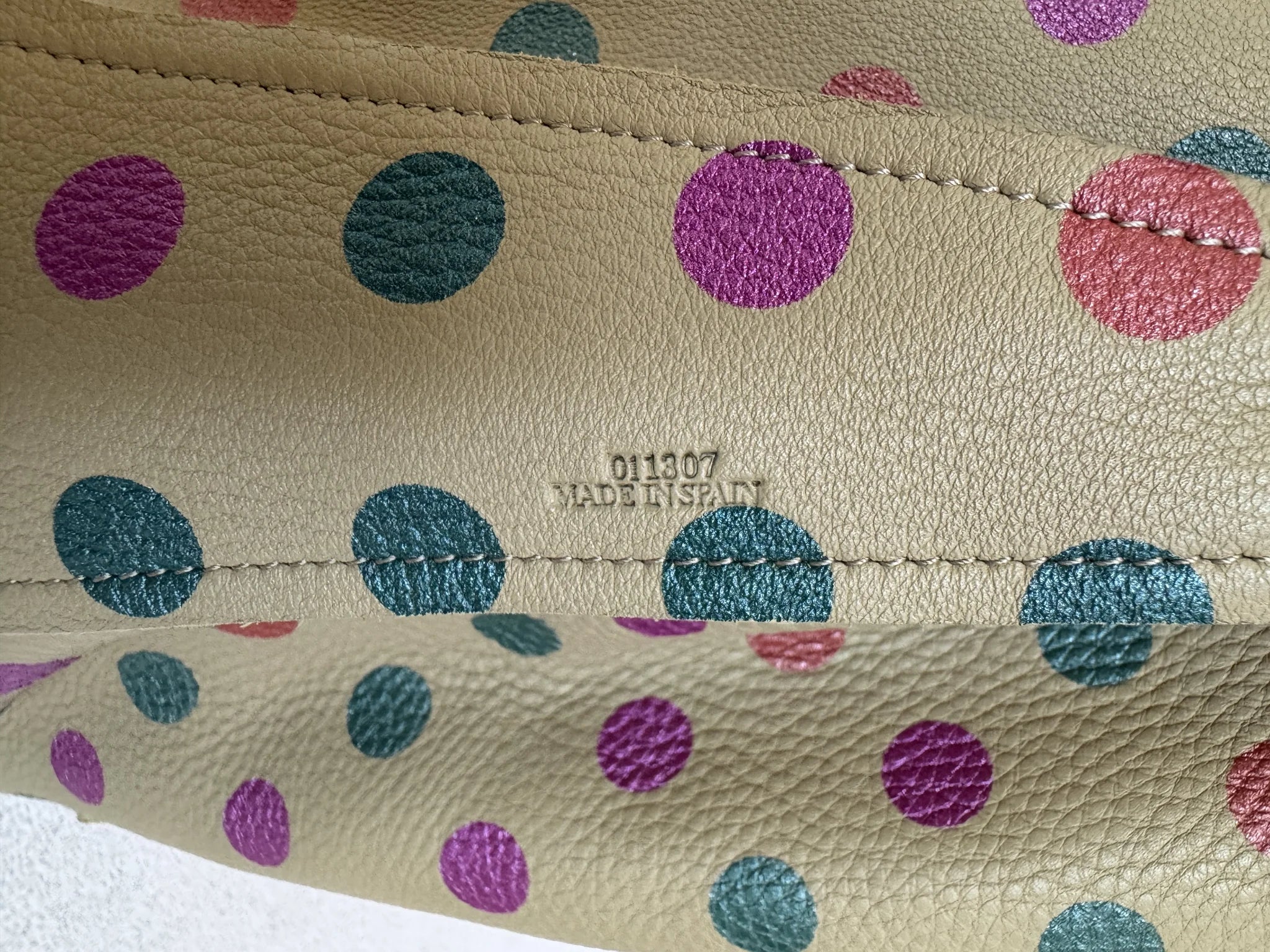 Loewe — Large Reversible Hobo Sand + Multicolour Metallic Polka Dot · Printed Calfskin / Suede · Made in Spain