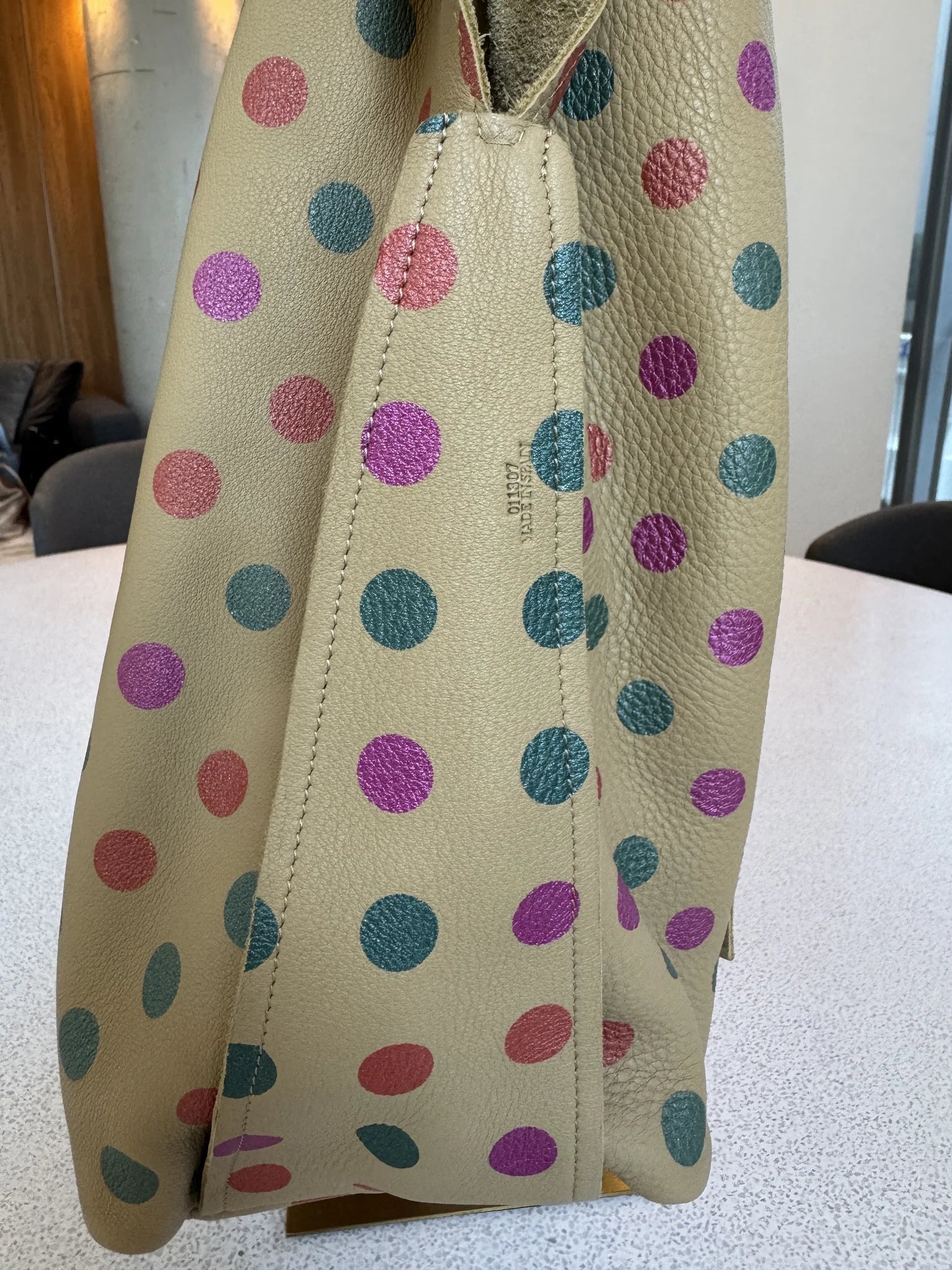 Loewe — Large Reversible Hobo Sand + Multicolour Metallic Polka Dot · Printed Calfskin / Suede · Made in Spain