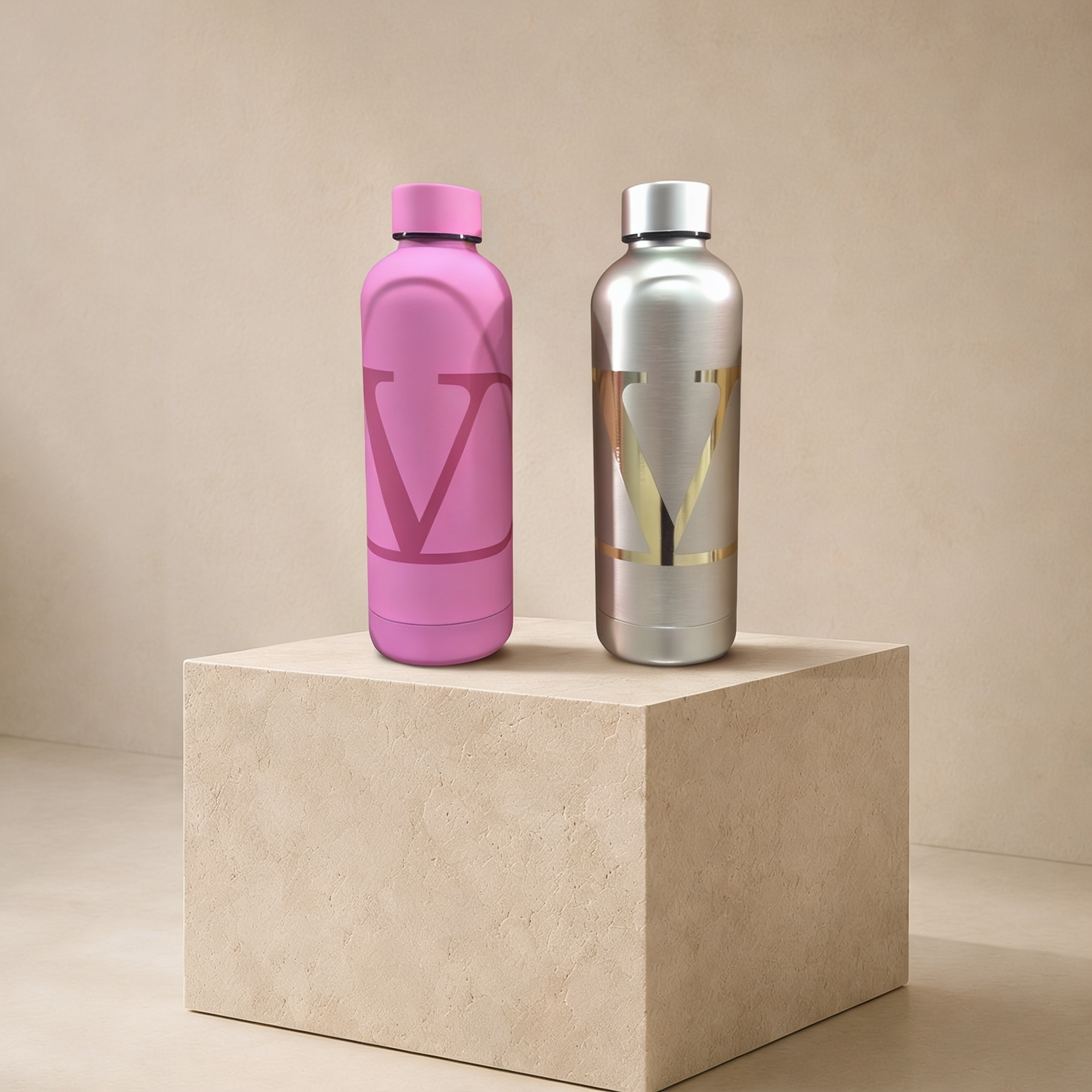 Valentino — VLogo Water Bottle Available in Gold &amp; Pink · Hot &amp; Cold · Limited Edition