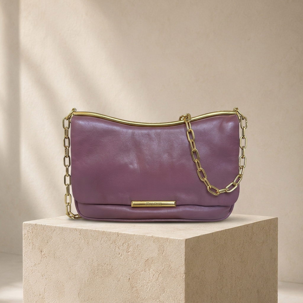 Miu Miu — Frame Shoulder Bag Mauve · Nappa Leather · Gold Hardware · Made in Turkey