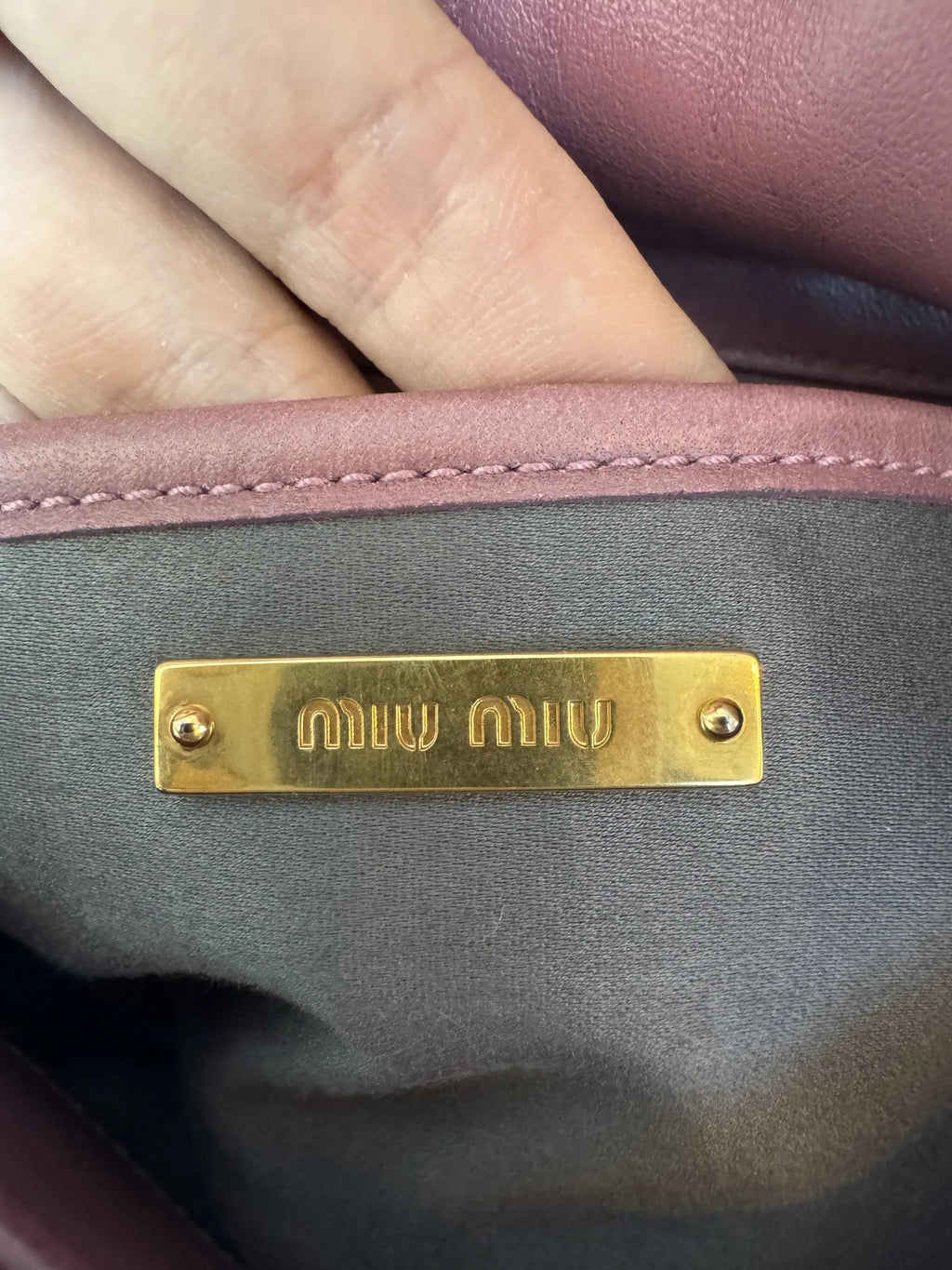 Miu Miu — Frame Shoulder Bag Mauve · Nappa Leather · Gold Hardware · Made in Turkey