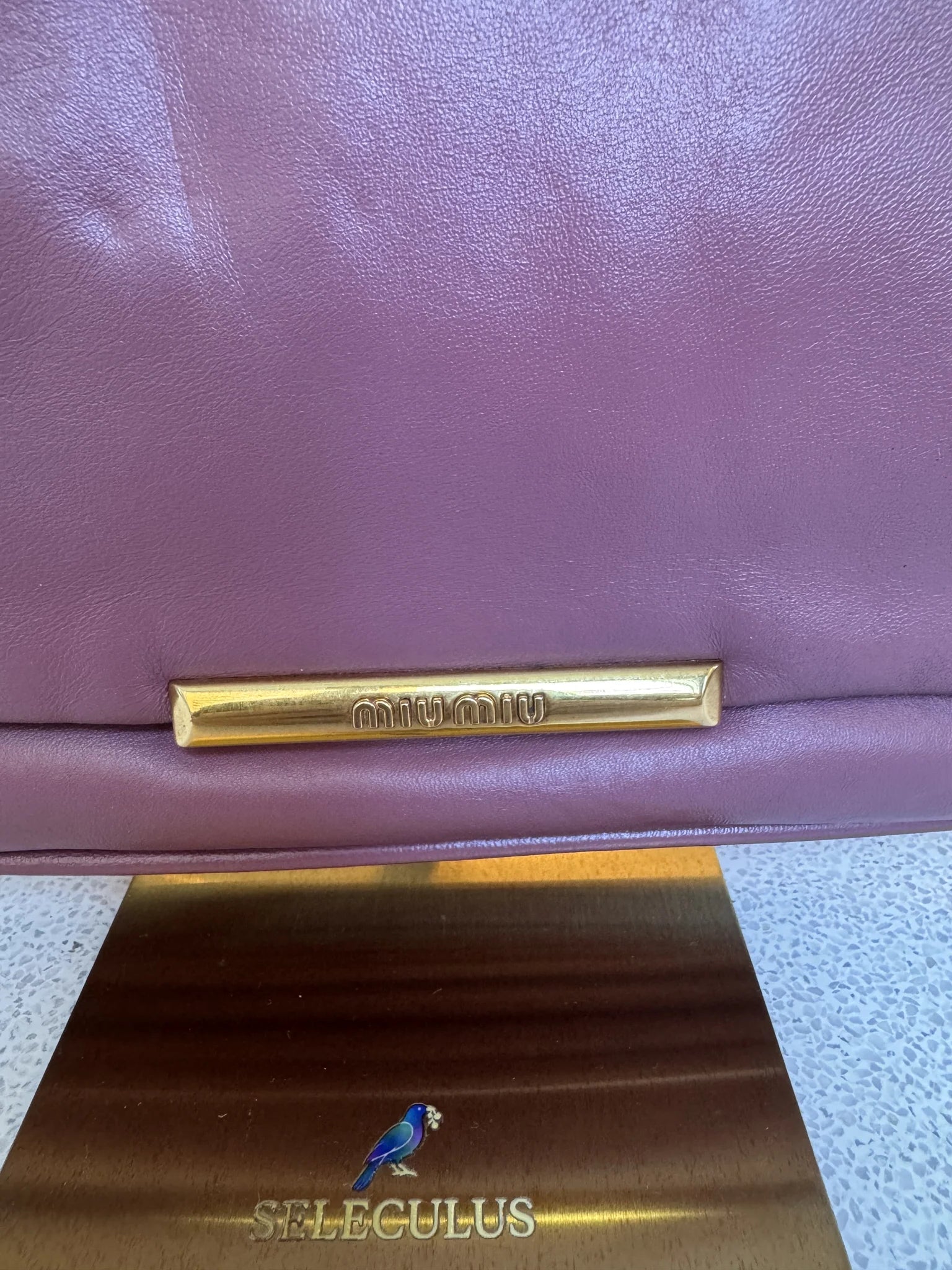 Miu Miu — Frame Shoulder Bag Mauve · Nappa Leather · Gold Hardware · Made in Turkey