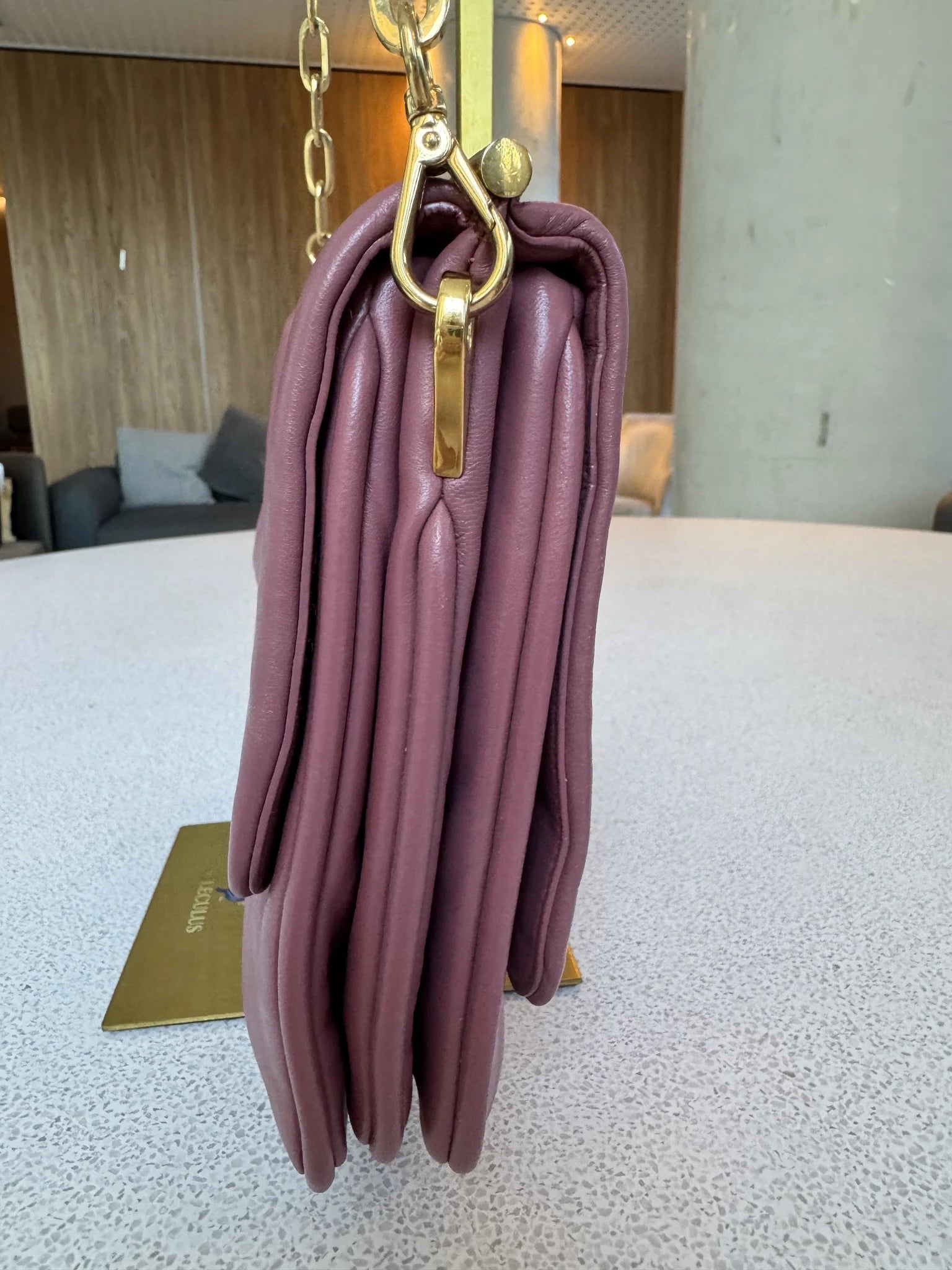 Miu Miu — Frame Shoulder Bag Mauve · Nappa Leather · Gold Hardware · Made in Turkey