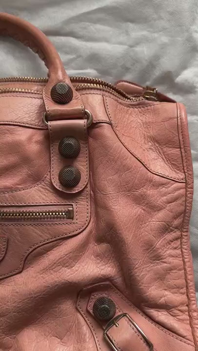 Balenciaga — Classic Work Bag Dusty Rose / Antique Rose · Aged Brass Giant Studs · Serial 173080 5741