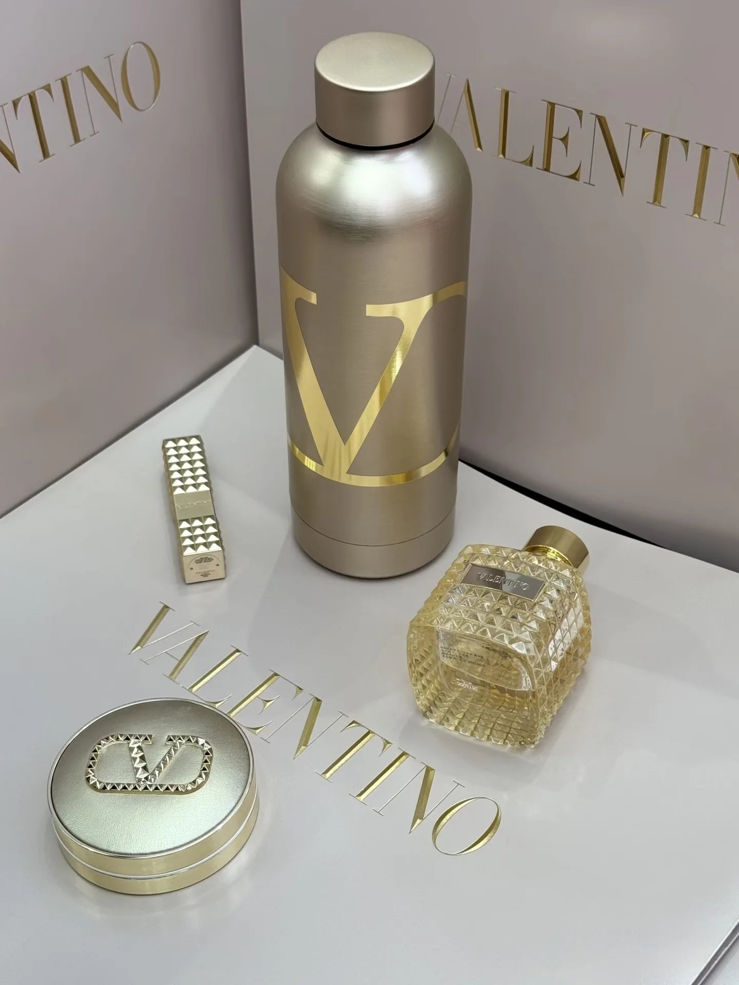 Valentino — VLogo Water Bottle Available in Gold &amp; Pink · Hot &amp; Cold · Limited Edition